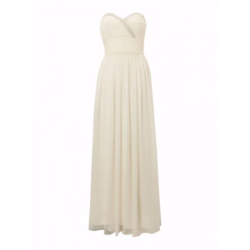 Strapless Jewel Ruched Waist Dress in White (ivory) size 8