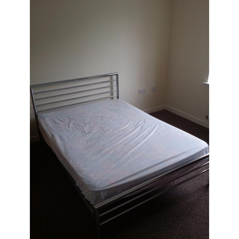 Chrome double bed with mattress