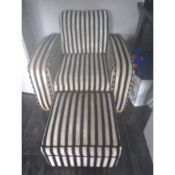 Stripped, black, beige, large Arm_chair & matching Foot_stool