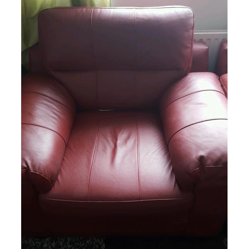 Red corner sofa and chair.