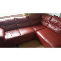 Red corner sofa and chair.