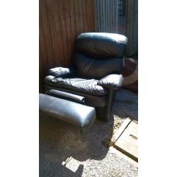 Second hand black leather recliner chair, few marks but good working order.