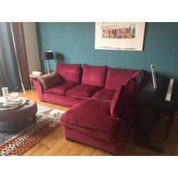 Lovely raspberry coloured corner sofa