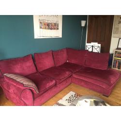 Lovely raspberry coloured corner sofa