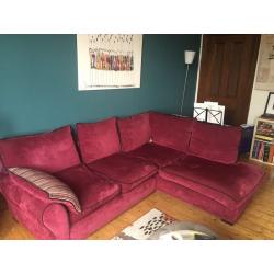 Lovely raspberry coloured corner sofa