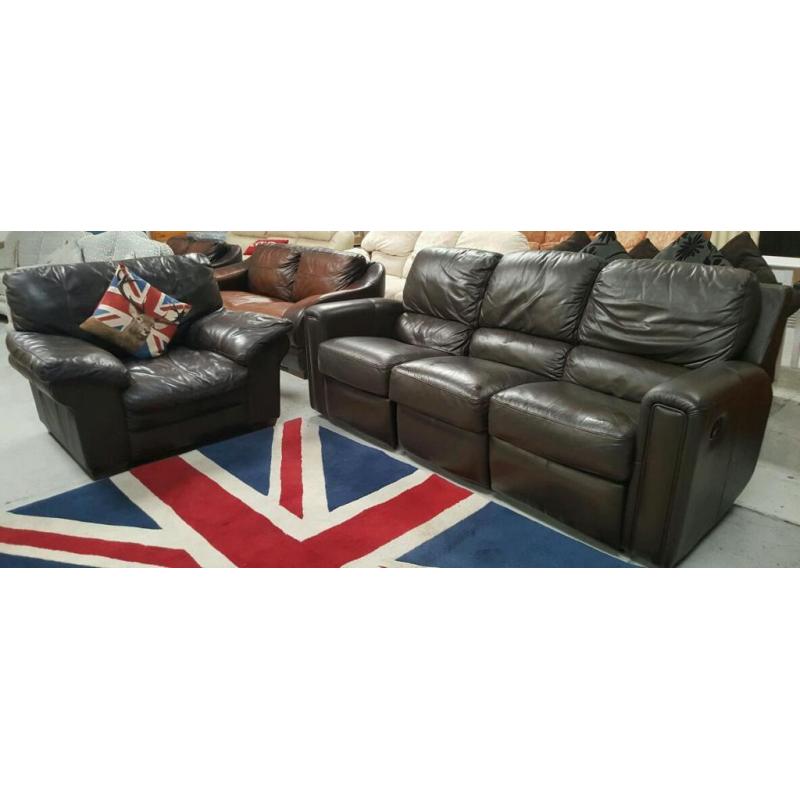 Leather 3 seater and chair ( chair not matching but same colour