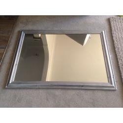 Large mirror with silver wooden frame