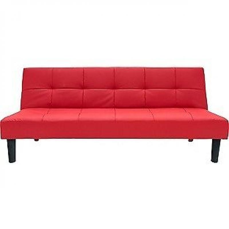 RED FAUX LEATHER CLICK CLACK SOFA BED LESS THAN 2 MONTHS OLD