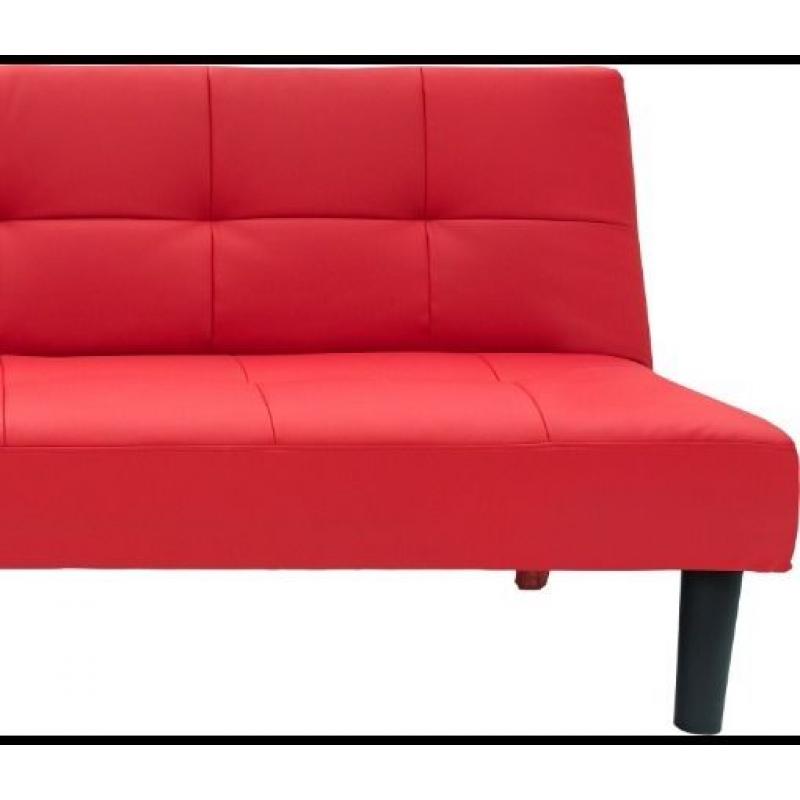 RED FAUX LEATHER CLICK CLACK SOFA BED LESS THAN 2 MONTHS OLD