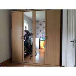 Beech effect 4 door mirrored wardrobe