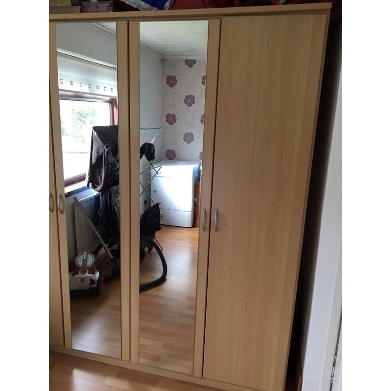 Beech effect 4 door mirrored wardrobe