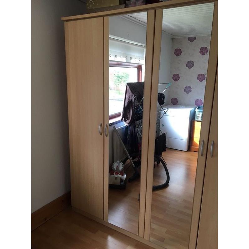 Beech effect 4 door mirrored wardrobe