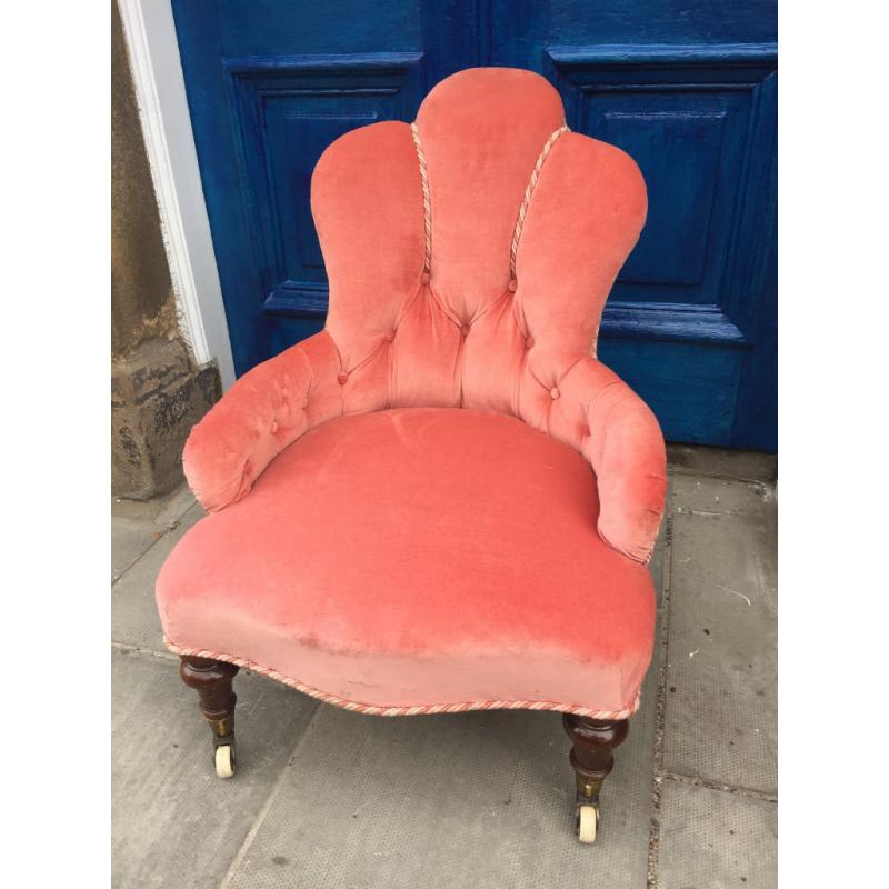 Pink Upholstered Ladies Parlour Armchair. In good condition. Smaller size .