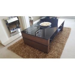 Walnut and Smoked Black Glass Coffee Table