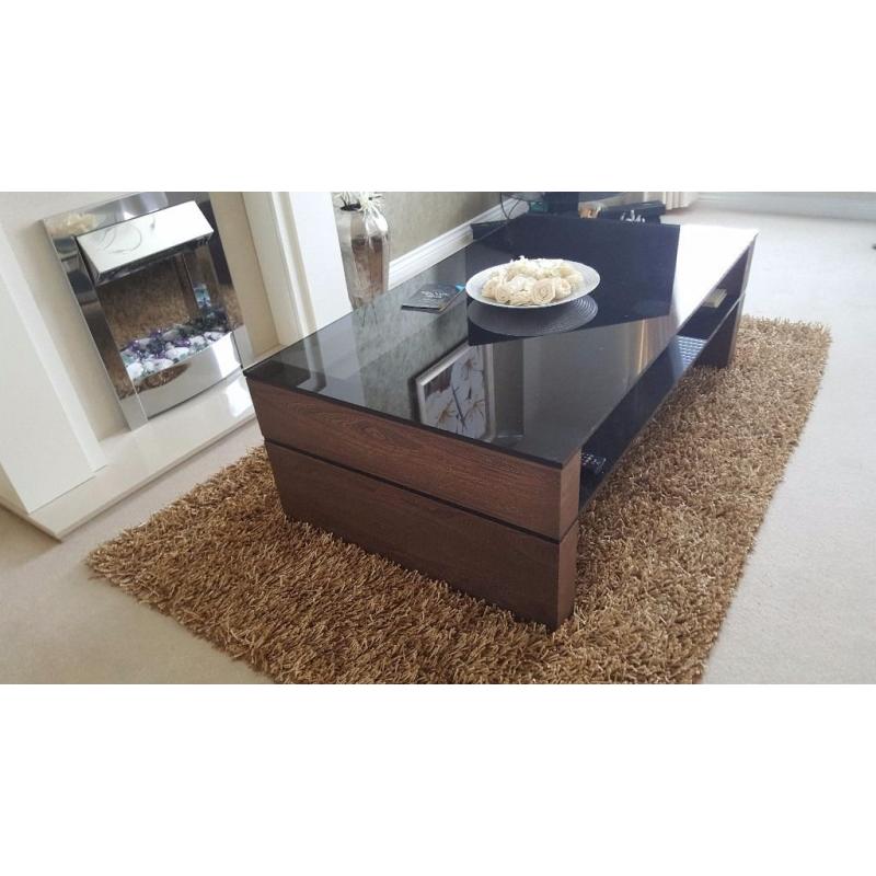 Walnut and Smoked Black Glass Coffee Table