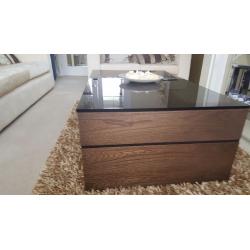 Walnut and Smoked Black Glass Coffee Table