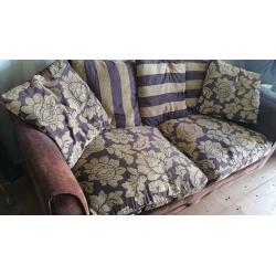 LARGE DARK BROWN VELOUR 3 SEATER SOFA FOR SALE.