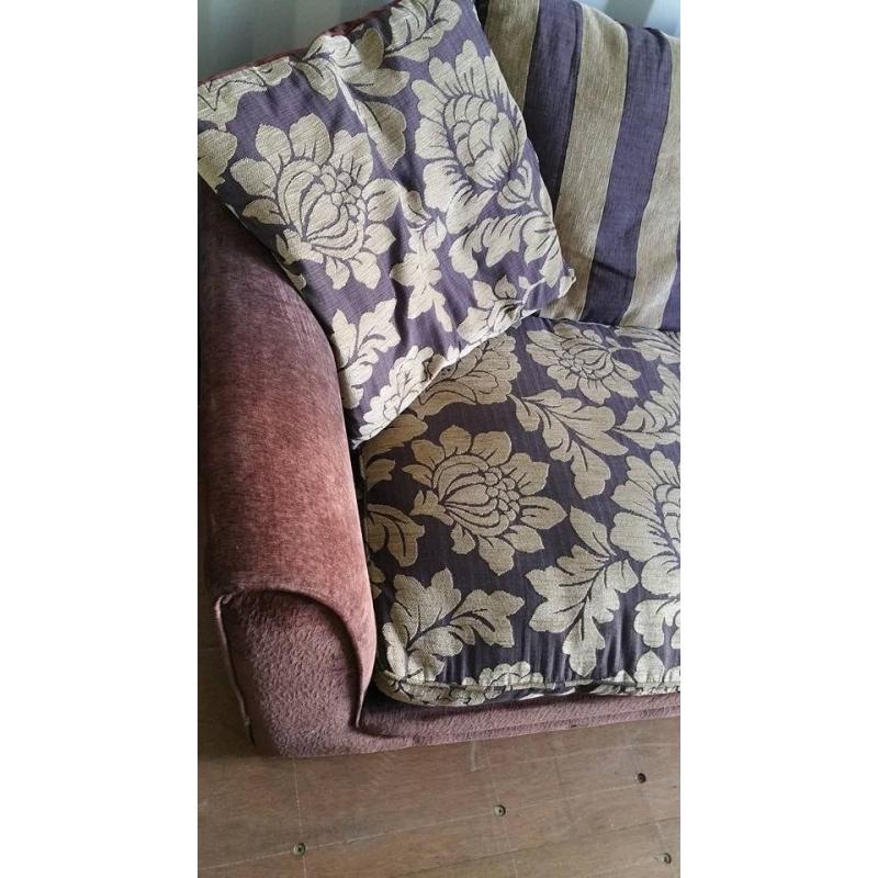 LARGE DARK BROWN VELOUR 3 SEATER SOFA FOR SALE.