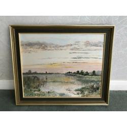 Original 1970s Framed Oil Painting - RIVER THURNE NORFOLK by Christine M. Master