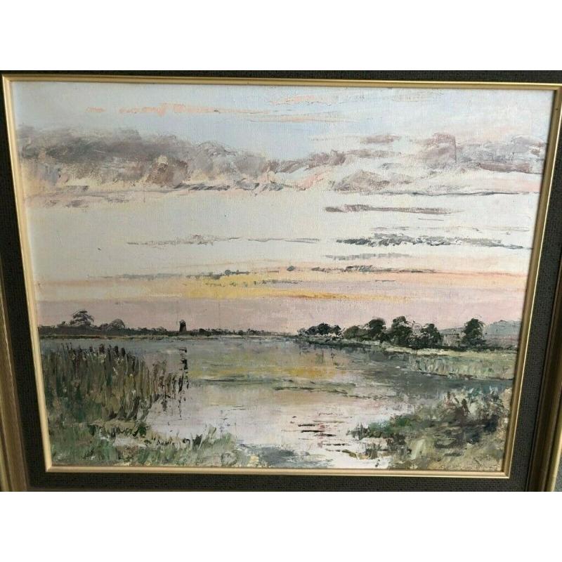 Original 1970s Framed Oil Painting - RIVER THURNE NORFOLK by Christine M. Master