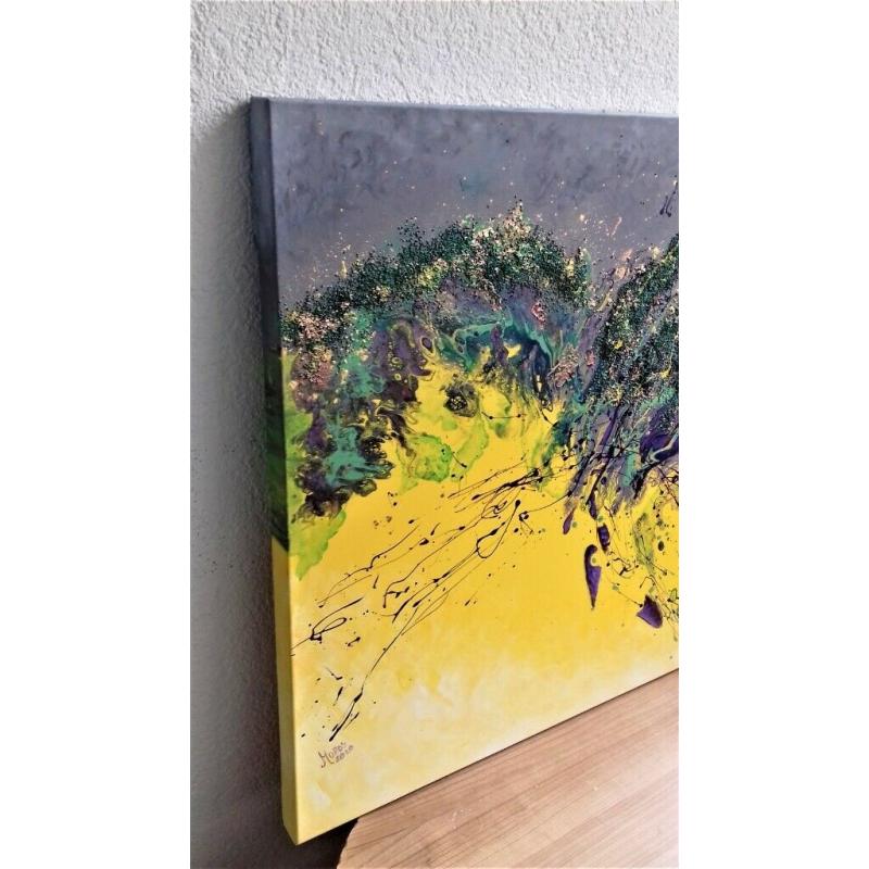 A wave of golden frost, abstract acrylic painting, ready to display, free shipping