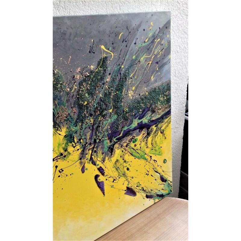 A wave of golden frost, abstract acrylic painting, ready to display, free shipping